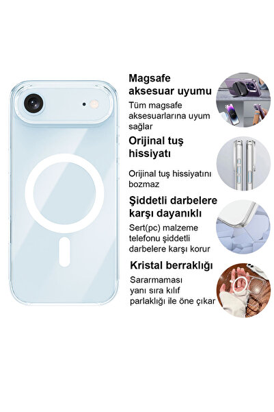 CEPSTOK iPhone 17 Air Kılıf Şeffaf Sararmaz Magsafe Altı Açık Sert Pc Premium Kapak