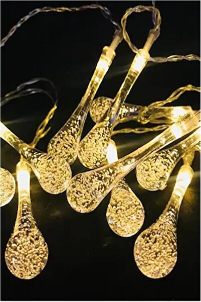 Skygo 10 Led 2 Metre Sarı Kristal Su Damlası Güneş Enerjili Led Işık Solar Bahçe Ağaç Lamba Aydınlatması