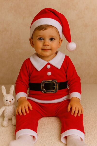 Bilge Trend Boys' Christmas Santa Claus Themed, Belted, 3-Piece Winter Fleece Suit