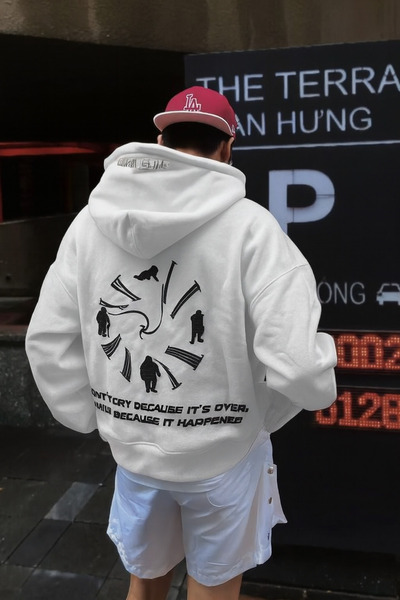 CLASSY.MODA Unisex 3-Thread Hooded Sweatshirt with Kangaroo Pocket, Printed with Text and Figure Pattern on the Back