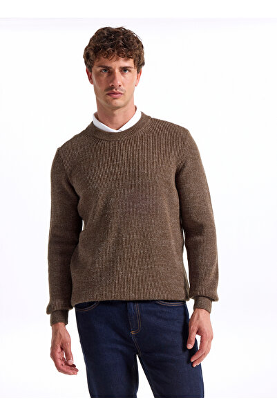 Fabrika Bisiklet Yaka Regular Fit Düz Haki Melanj Erkek Kazak FC4WM-KZK 2599.