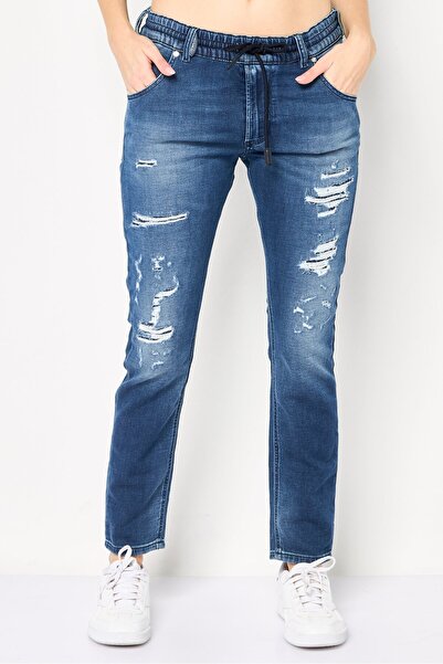 Diesel Women Regular Fit Ripped Stretchable Denim, Blue