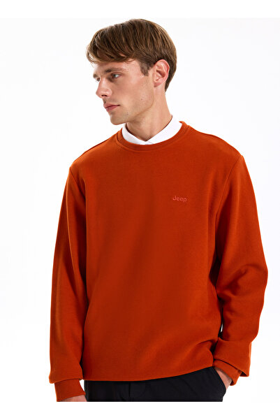 Jeep Bisiklet Yaka Düz Kiremit Erkek Sweatshırt J5WM-SWT7221