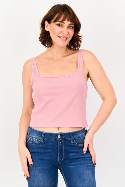 Aeropostale Women Square Neck Sleeveless Ribbed Tank Top, Dark Pink
