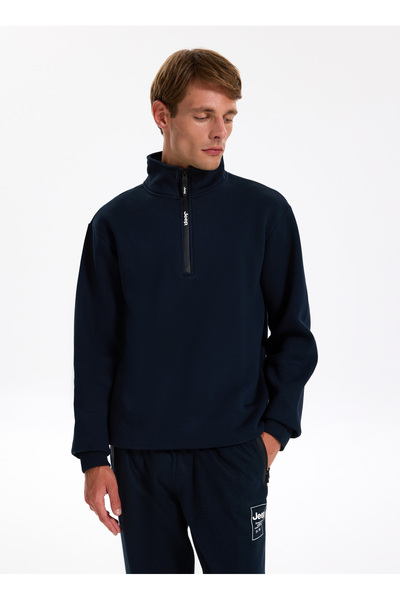 Jeep Dik Yaka Düz Lacivert Erkek Sweatshırt C4WM-SWT4256