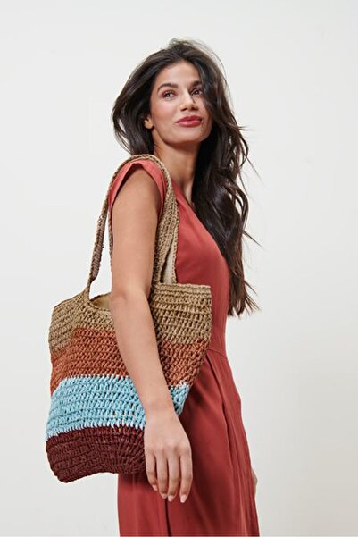 Tchibo Women Colorblock Shopper Bags 40 H x 43 L x 1 W cm, Brown