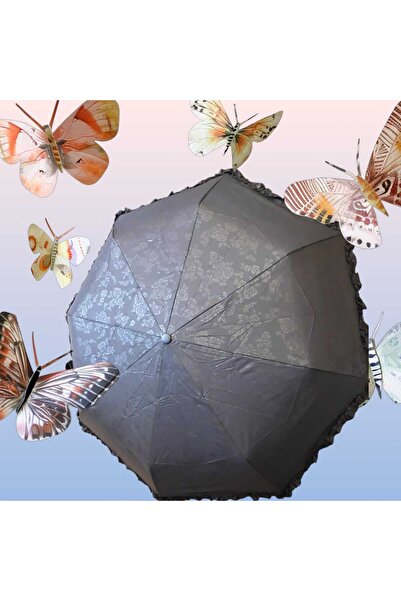 ELEVEN MARKETS Mini Çanta Boy Tam Otomatik Gül Desenli Siyah Şemsiyesi