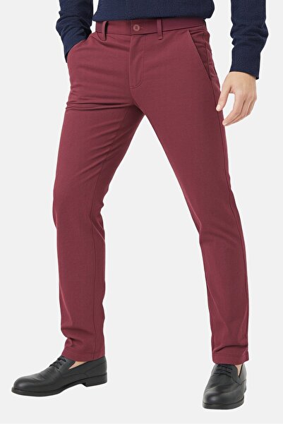 CELIO Men Slim Fit Plain Stretchable Chino Pants, Bordeaux