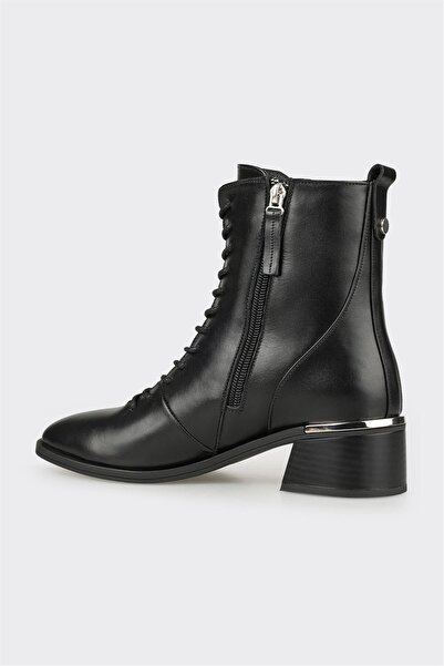 Elle Shoes Siyah Deri Kadın Topuklu Bot