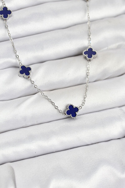 Lisinya 316L Steel Chain Silver Color Navy Blue Baby Boy Clover Women's Neckl...