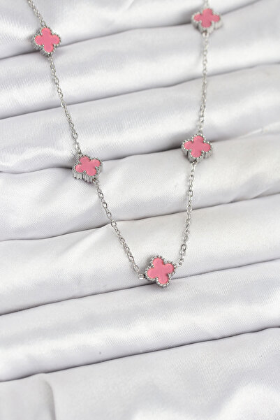 Lisinya 316L Steel Chain Silver Color Pink Baby Boy Clover Women's Necklace -...