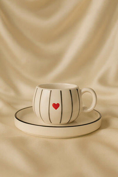 REAY HOME Heart Patterned Striped Ceramic Coffee Cup