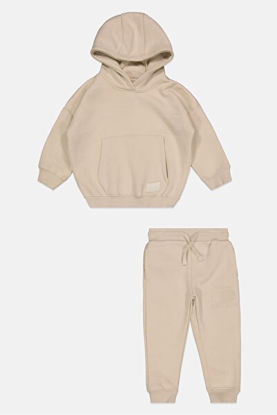 Fudo Toddlers Boy 2 Piece Hooded Long Sleeve And Jogger Set, Ivory