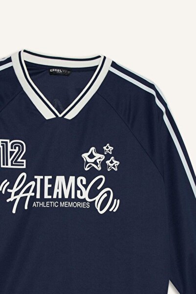 DeFacto Coool Oversize Широкий крій V-подібний виріз з принтом Довгий рукав Футболка F8752AX25AU