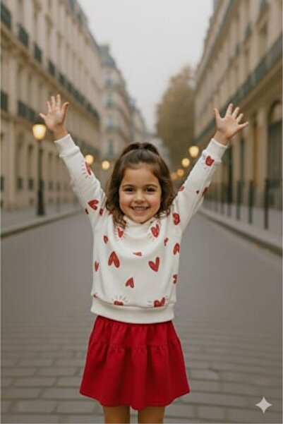 Tiny Kız Çocuk Kalpli Kapüşonlu Sweetshirt Ve Etek Alt Üst Takım