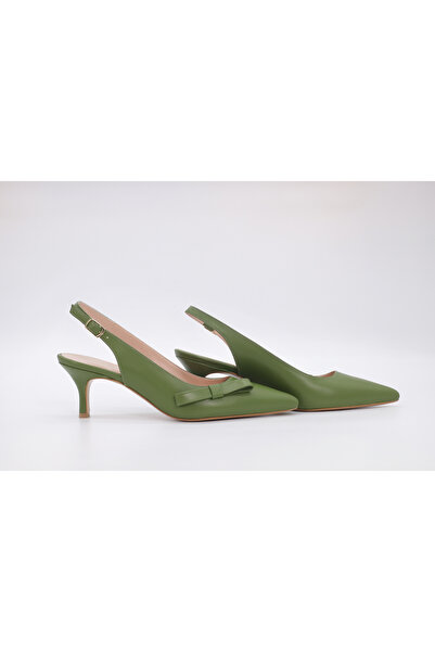 wanita milano Gerçek Deri Kadın İnce Topuklu Slingback Ayakkabı Ön Fiyonk Det...