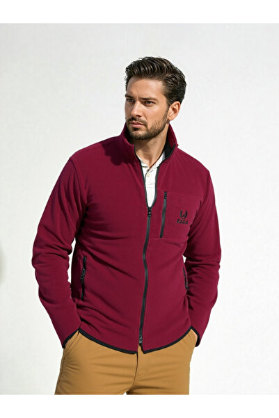 Volleme Essa Erkek Bordo Polar Ceket Fermuarlı Cep Detaylı