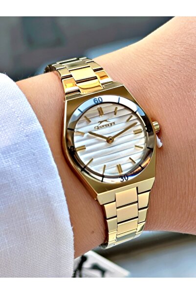Slazenger Steel Band 5 Atm Water Resistant Gold Color Women Wristwatch 2470Mr