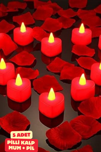 Baloncu Nene 5 Adet Pilli Kırmızı Kalp Mum + Pil Sevgililer Günü Evlilik Yıl ...