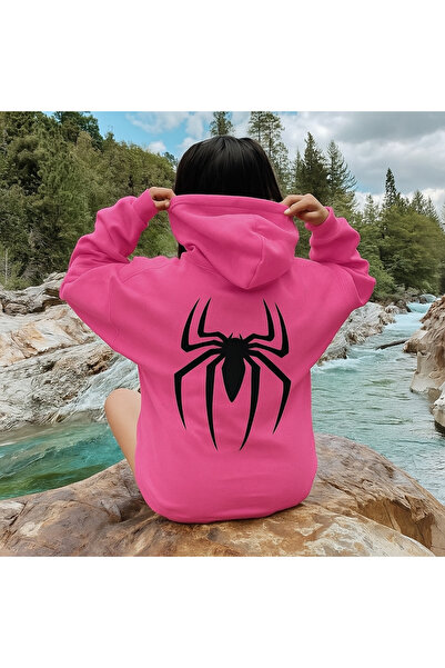 CLASSY.MODA سترة رياضية للجنسين بقلنسوة وثلاثة خيوط وجيب كنغر وطباعة عنكبوت أ...