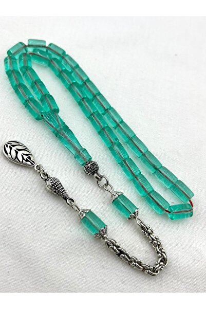 UZN Cut and Crimped Amber Prayer Beads, Wrist Length, Turquoise
