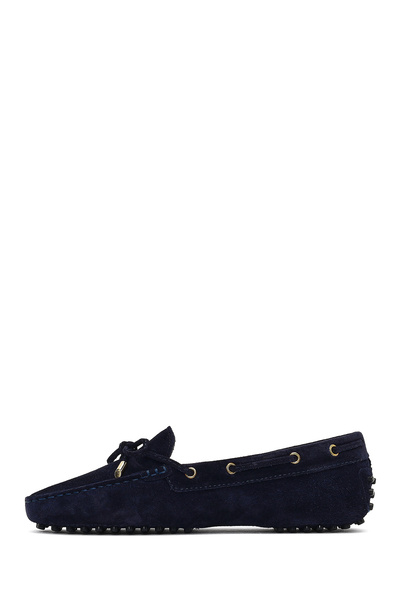 Derimod Women's Navy Blue Tasseled Suede Leather Loafer 25Afd290610