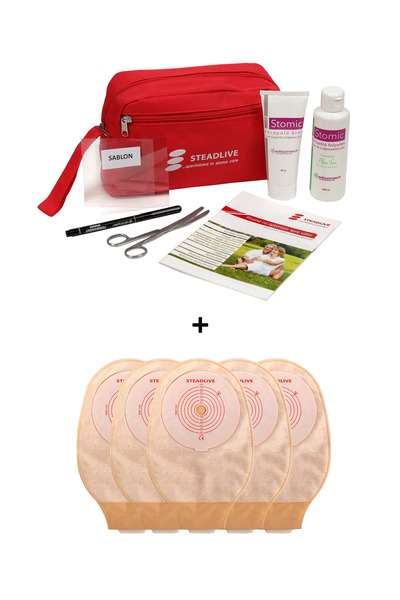 Steadlive Kit OSTOMY cu 5 pungi de colostomie/ileostomie – cu evacuare, opace...