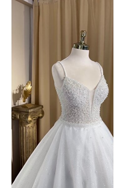 MODA HELEN GELİNLİK-SİMLİ TÜLLÜ-TAMAMEN BONCUK İŞLEME-İNCİ DETAYLI-IŞILTIŞI-ŞIK GELİNLİK