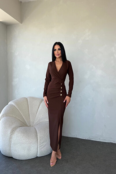 kamacibutik KRUVAZE YAKA DÜĞME DETAYLI ELBİSE