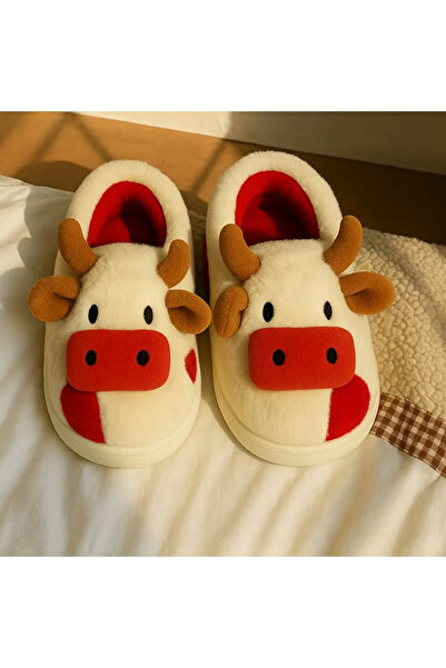 Violon Tatlı İnek Yumuşak Tüylü Peluş Panduf Terlik