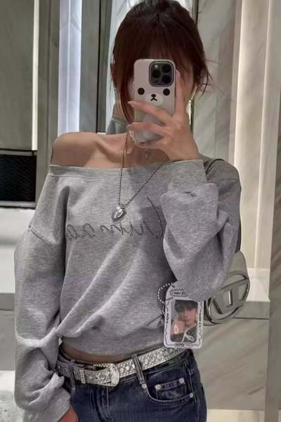 Karakedi Wide Shoulder Detail Gray Long Sleeve Bodysuit