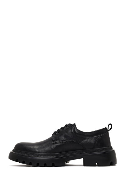 Derimod Men's Black Lace-Up Thick Soled Leather Casual Shoes 25Wfd701118