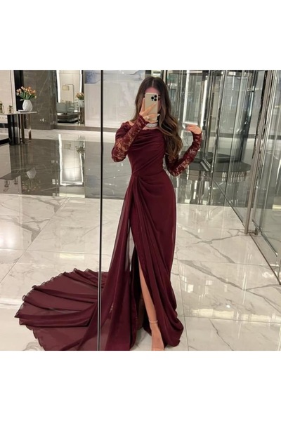 JOUNGIER Elegant long sleeve soft evening dress