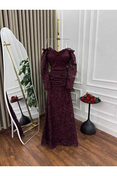 JOUNGIER Soft burgundy long sleeve evening dress