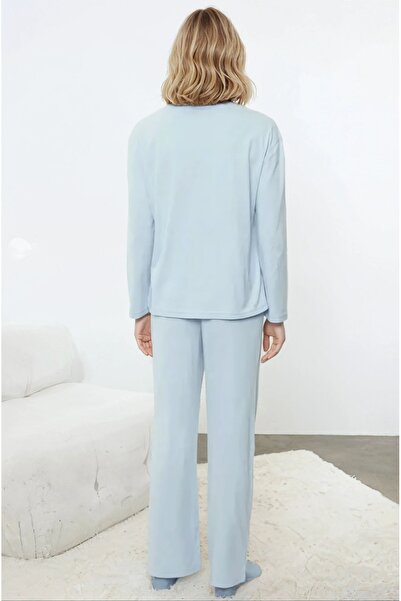 CARLA MARA Teddy Bear Printed Blue Long Sleeve Pajama Set