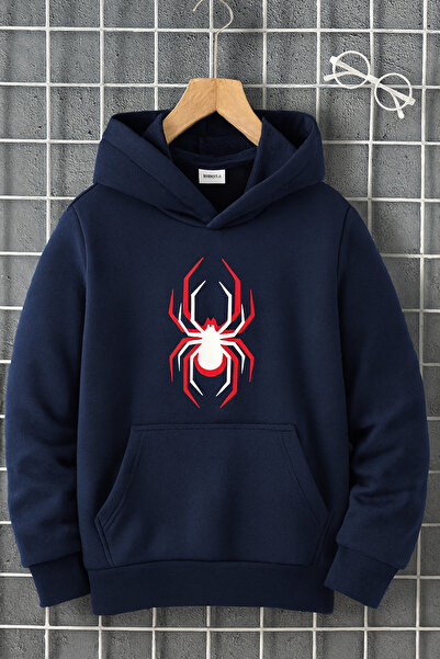 CLASSY.MODA Μοντέρνα μπλούζα με κουκούλα με στάμπα αράχνης με λευκή και κόκκι...