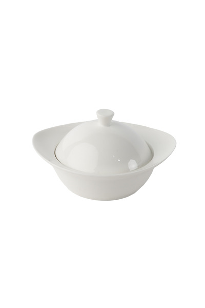 SQUALO Round Porcelain Bowl with Lid and Elegant Handle in Modern Design - White 16.5x16.5x9 cm