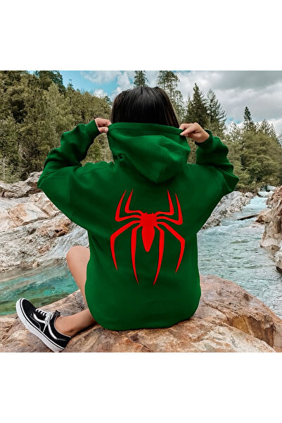 CLASSY.MODA سترة رياضية للجنسين بقلنسوة وثلاثة خيوط وجيب كنغر وطباعة عنكبوت أ...