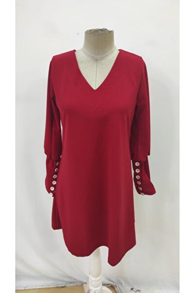 JANES Women's Long Sleeve V-Neck Short Imported Crepe Dress