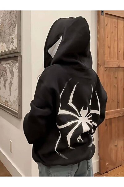 CLASSY.MODA سترة بقلنسوة للجنسين بثلاثة خيوط مع جيب كنغر، مطبوعة بتصميم العنك...