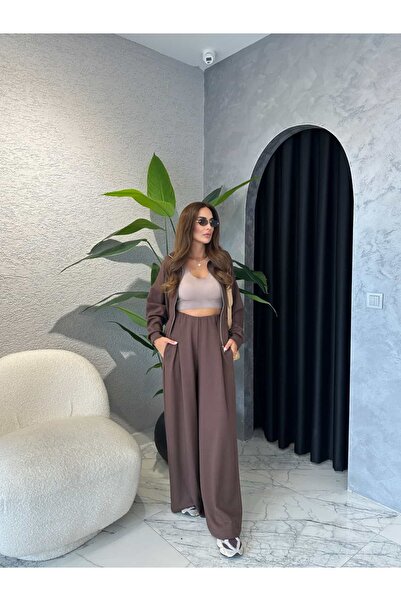 By Merve Darende Modal Suit with Belt Detail Cardigan