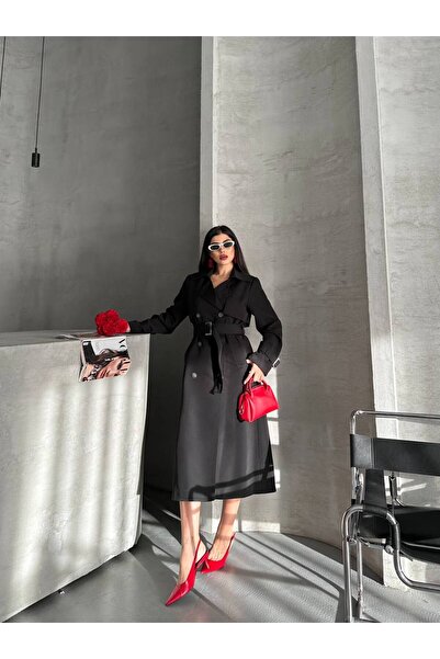 buqre's moda Kadın Oversize Su Geçirmez Astarlı Uzun Trençkot