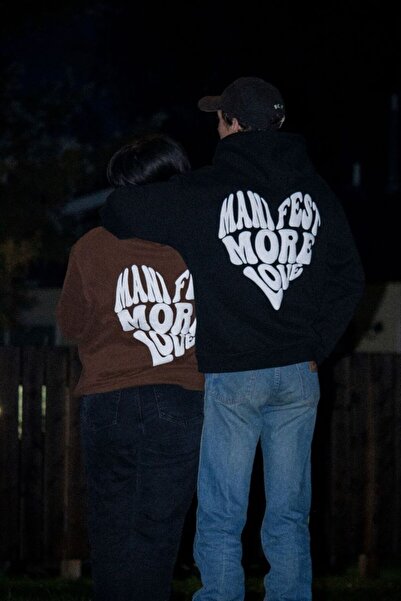 darkopia Set de 2 hanorace cu glugă cu design imprimat pentru cupluri de iubiți, cu combinație de manifeste și mai multă dragoste.