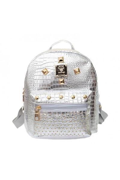 Zamo Backpack for Women, Zamo®, Seattle, Leather, Silver with Gold Studs