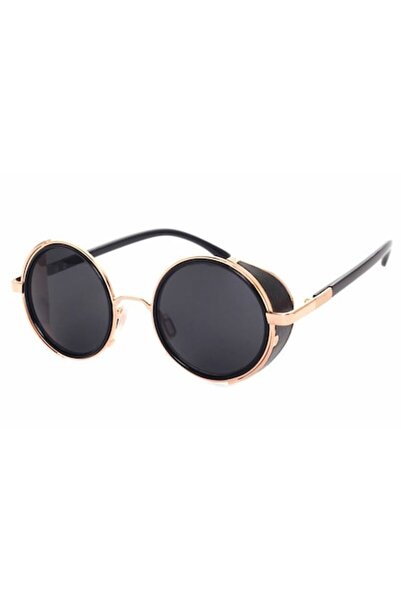 Zamo Sunglasses, Zamo, Steam Punk Gold, UV400 Protection, Round Model, Black Frame, Black Lenses