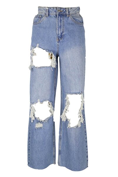 Jennyfer Georgia Light Blue Pants - 32, Blue, 100% cotton