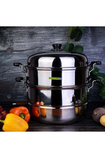 ROYALFORD Double Layer Steamer Pot Stainless Steel Silver 9Liters