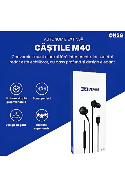 ONSG Sunix M-40 Wired USB-C Earphones, Noise Reduction MEMS Microphone, Clear Sound, Powerful Bass, Black