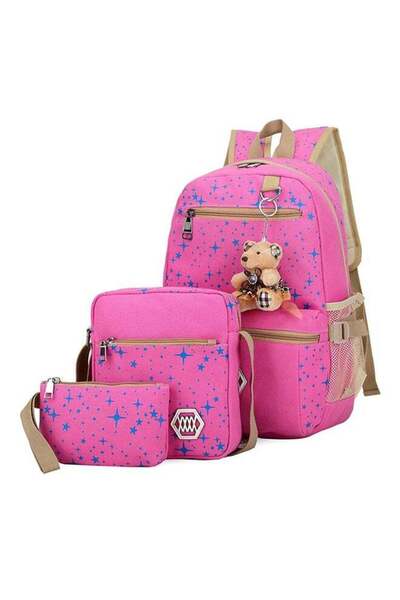 fulina 3-Piece Canvas Backpack,Travel & Organizational Gear,Dual-Compartment,Adjustable Straps,Pink