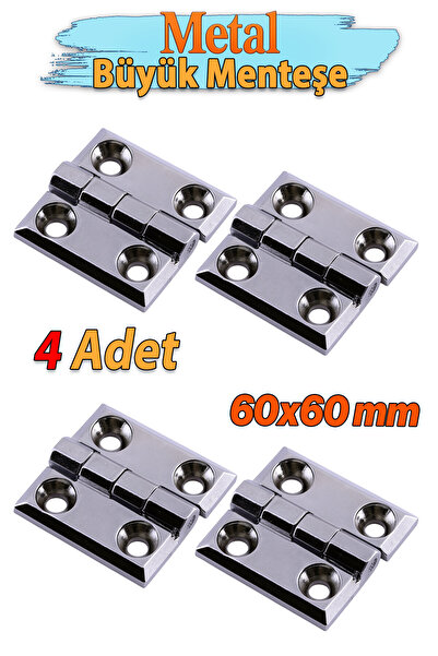 Badem10 Metal Gümüş Yaprak Menteşe 4 ADET 60x60mm Kapi Pencere Dolap Mobilya Kapak Menteşe Bağlantı Aksesuar